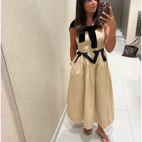 Moon River Cream Ballerina Midi Dress MEDIUM Retro Romantic Bows Designer $102 - Picture 7 of 13